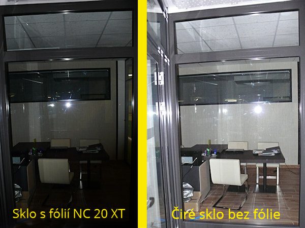 Porovnání fólie NC 20 XT s čirým sklem