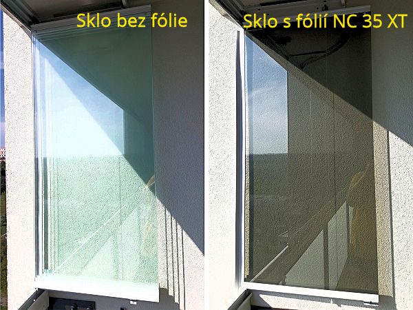 Porovnání skla bez fólie a s fólií NC 35 XT - Ukázka práce firmy Folie Hradec, Pečky