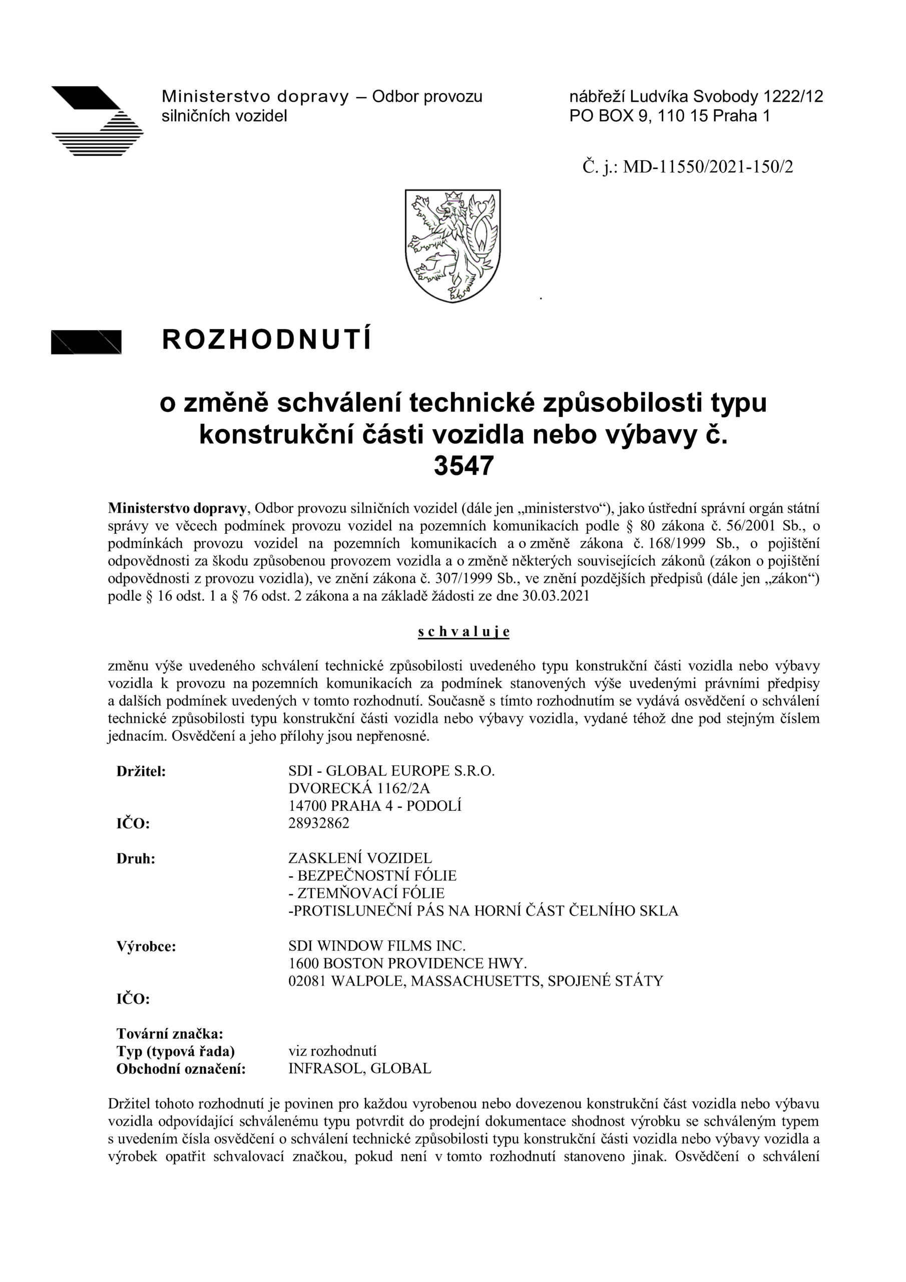Infrasol Homologace z MDČR Strana-01/04
